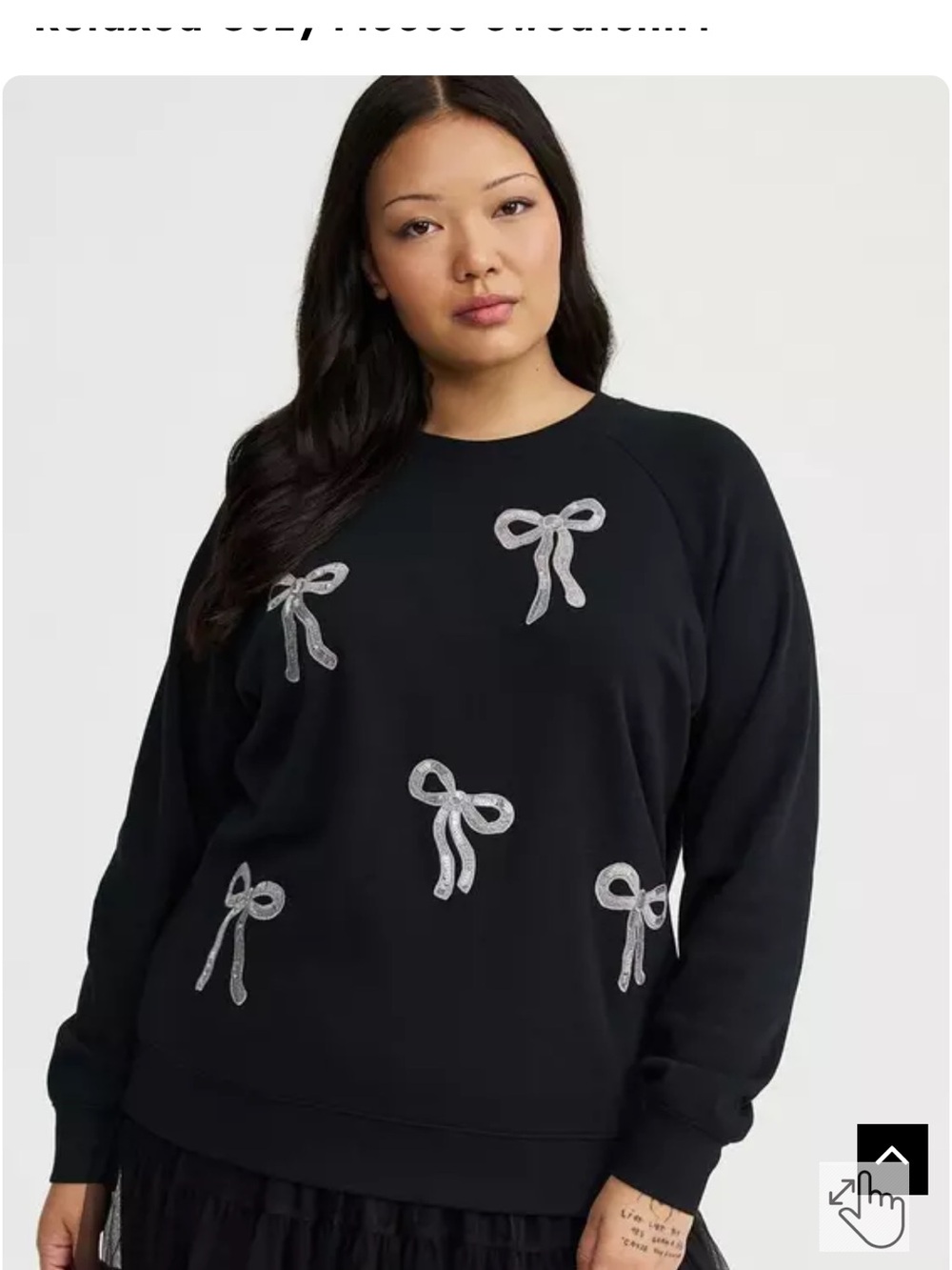 Torrid Black Women's Crewneck Sweatshirt with Silver Bow Embellishments size 1